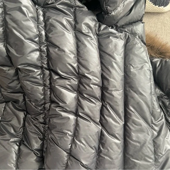 Moncler Gray Puffer Jacket with Coyote Fur Hood